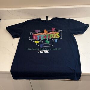 Tetris Graphic Tee in Navy with Multicolor Logo